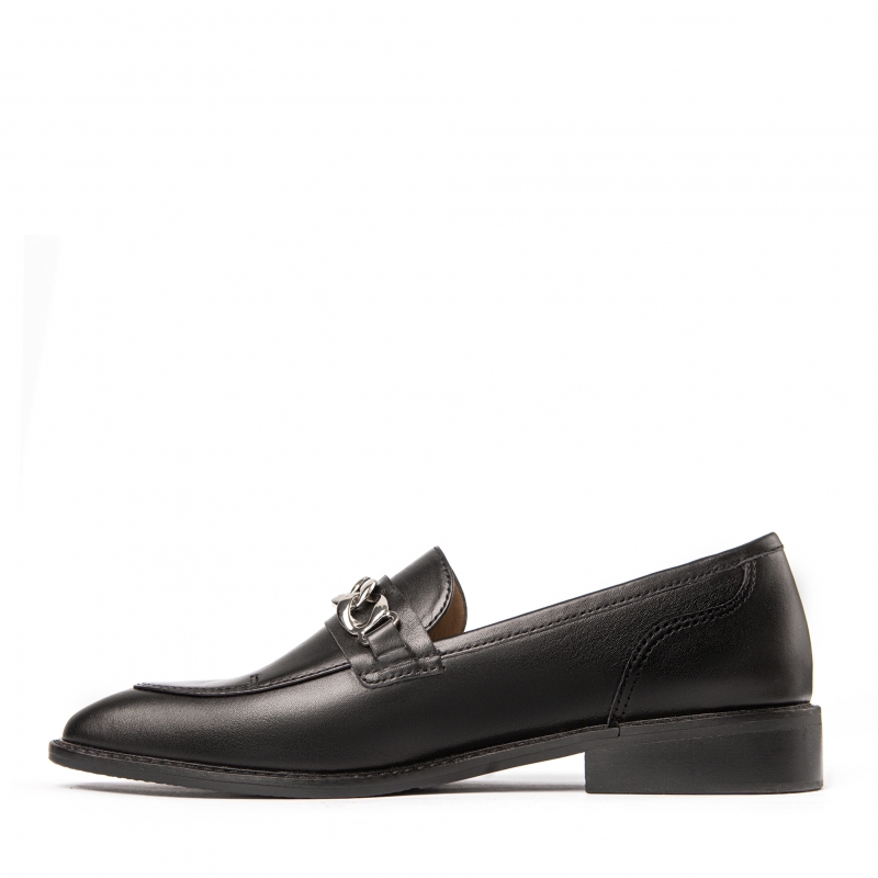 Puff black leather loafers photo - 4