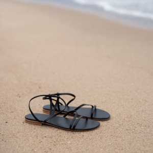 Esma black leather sandals photo - 5