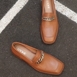 Loafers Puff leather caramel photo - 5