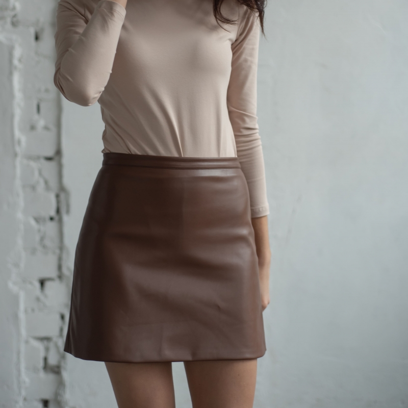 Eco leather caramel skirt photo - 4