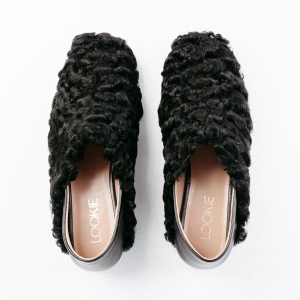 Black furry ballet flats Shaun