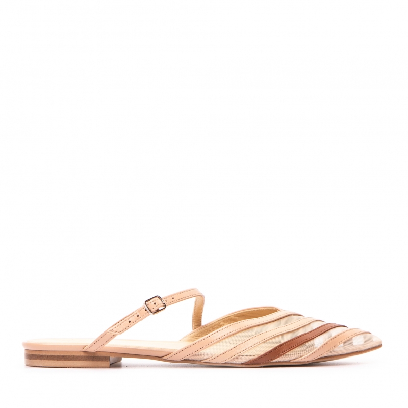 Mules Lea Flats beige leather photo - 1