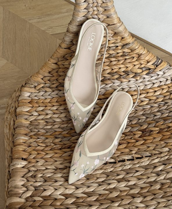 Mesh slingbacks Milana Field with embroidery